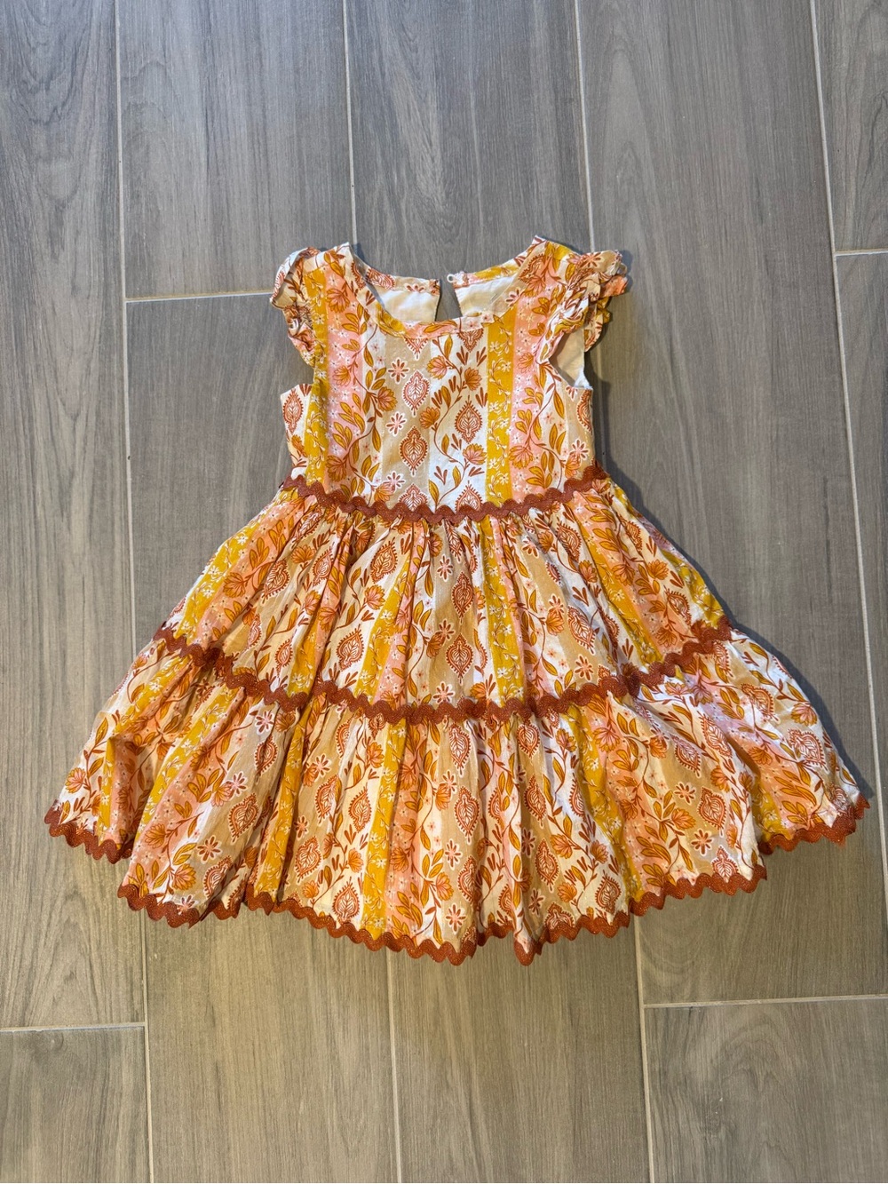 Haute Hippie Orange and Cream Floral Ruffle Dress